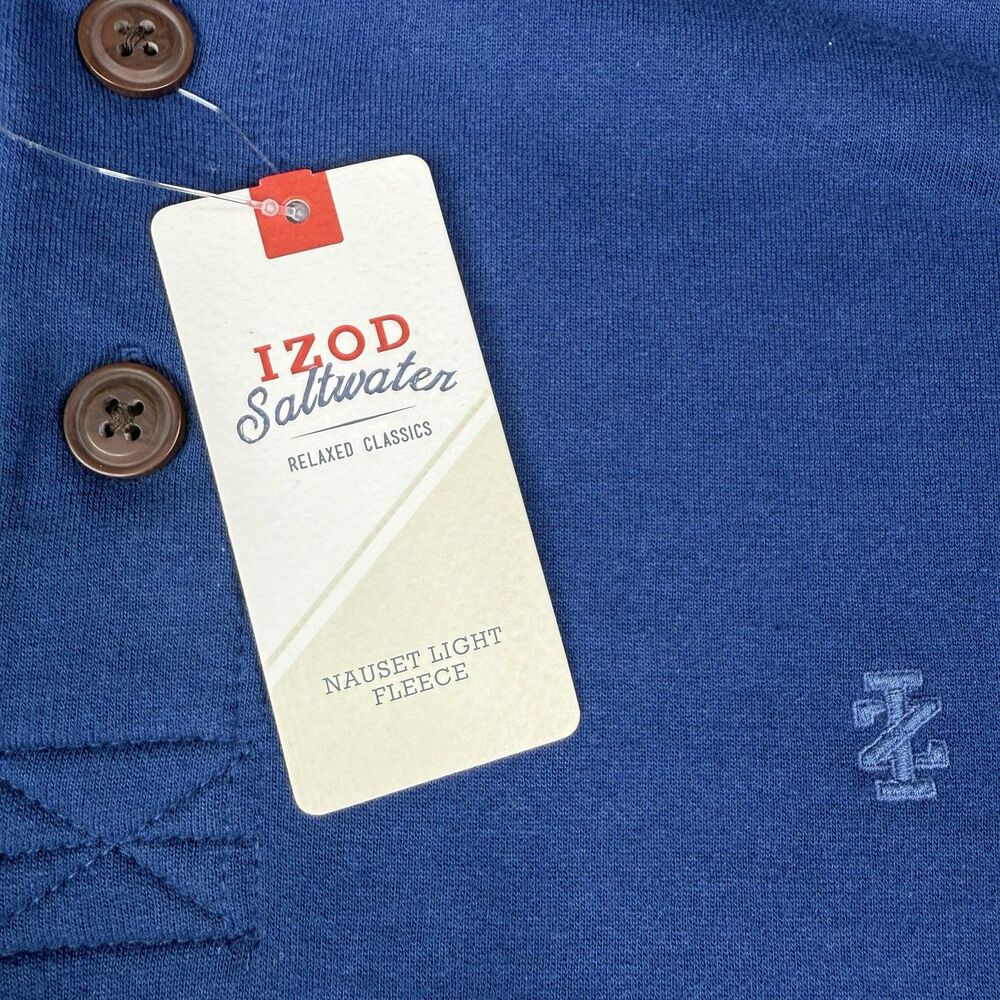 IZOD Saltwater Shirt Mens XL Blue Stripe Nauset Light Fleece Henley Pullover NWT - Picture 4 of 10